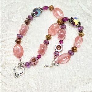 Raspberry colors in SS, Swarovski crystals, rose quartz, premium Czech bracelet